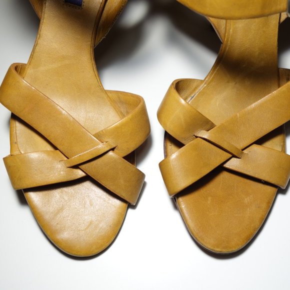 Ralph Lauren Purple Label Brown Ankle Strap High Heels Made In Italy, Sz 6.5B - Picture 4 of 10